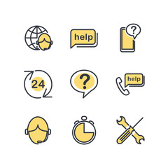 Technical support line icons set. Help, Support and Contact Vector Flat Line Icons Set. Phone Assistant, Online Help, Video Chat. Editable Stroke. Modern outline elements, graphic design concepts