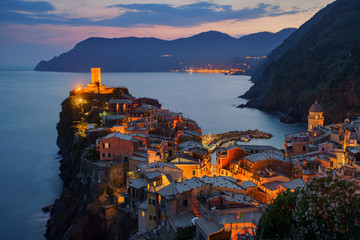 Vernazza town in Cinque Terre in the dusk, Italy