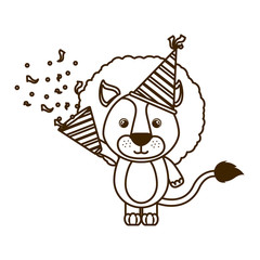 silhouette of lion with party hat on white background