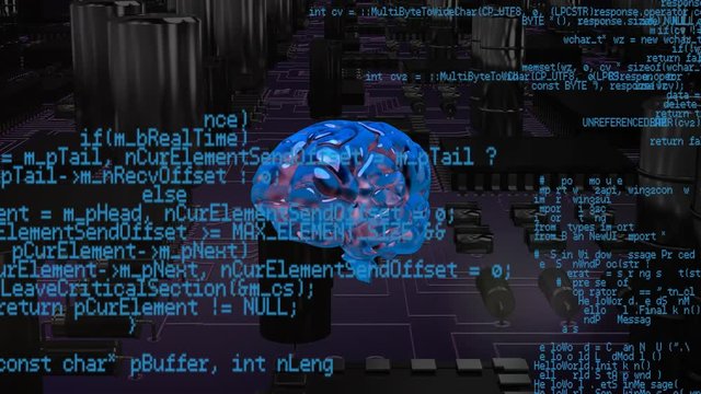 Brain with program codes and a background of a digital circuit