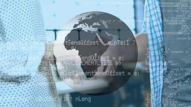 Handshake and a globe with program codes