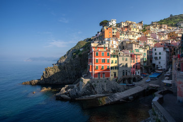 Fototapeta na wymiar Riomaggiore town in Cinque Terre, Italy in the summer
