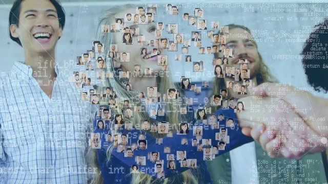 Business people and profile pictures with program codes