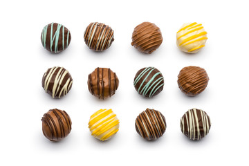 assorted chocolates confectionery on white background