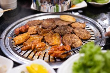 Pork grill on hot coals, Korean or Japanese BBQ Yakiniku style.