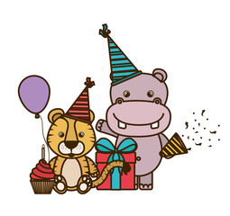 card of celebration with animals on white background