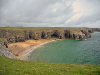 Coastal cliffs in Pembrokeshire, South Wales, UK, as viewed from the Coast Path