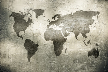 grunge map of the world over metal texture