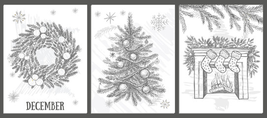 Christmas pattern in sketch style. Hand drawn illustration.