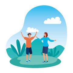 young lovers couple celebrating in the park