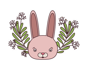 head of bunny with branch and leaves of background