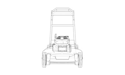 Outline lawn mower vector. Wire-frame style