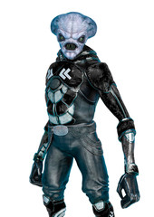 official alien on a sci-fi outfit in a white background