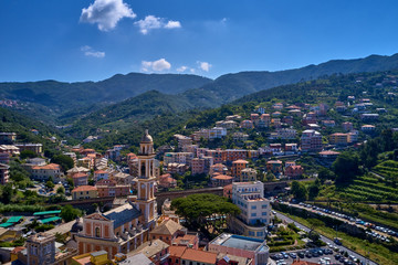 Fototapeta na wymiar Aerial photography with drone. Beautiful resort town of Moneglia, Italy.