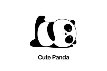 Vector Illustration / Logo Design - Cute funny baby cartoon giant panda is doing yoga, lying down and raising one leg © lujunxu