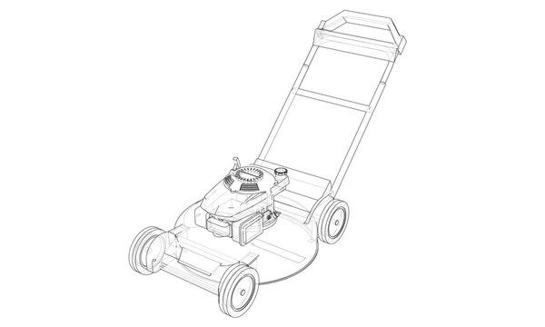 recommend clip art: Outline lawn mower vector. Wire-frame style