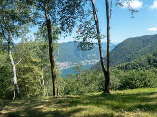 Fototapeta premium Italy: view of Lake Como from the heights of Tavernerio