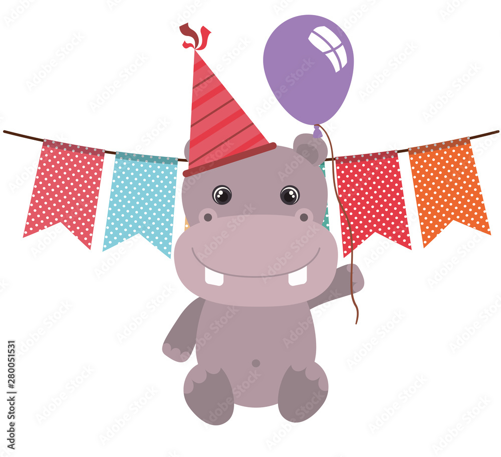 Canvas Prints cute hippo with balloon helium