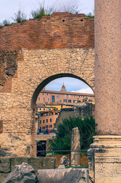 Rome Italy -Ruins of the Roman Forum at Palatine hill in Rome.