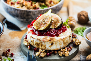 Camembert cheese with fresh fig walnuts and honey