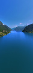 Aerial photography with drone. Panoramic view of Lake Idro in the north of Italy In the Alps.