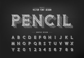 chalk shadow font and alphabet vector, Pencil sketch idea typeface letter and number design