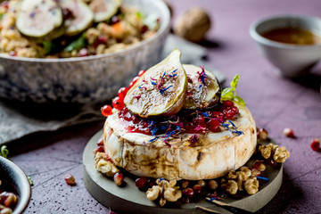 Camembert cheese with fresh fig walnuts and honey