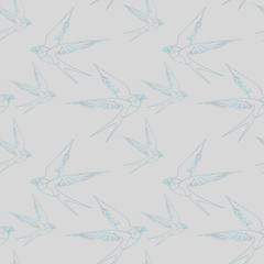 Stylized swallows in flight, pattern. Beautiful elegant and delicate pattern. Suitable for printing on fabric and paper.