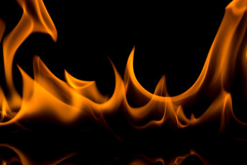 Flames with a black background. Close up.