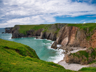 Coastal cliffs in Pembrokeshire, South Wales, UK, as viewed from the Coast Path