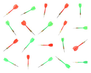 Set of different sharp darts on white background