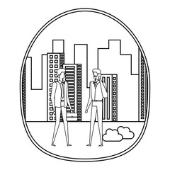 elegant young businessmen using smartphone on the city