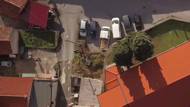 CRNI KAL, SLOVENIA, 2017.08.22: Aerial: Flying over smal catholic Karst church. Filmed while flying with drone in Karst region in Slovenian seaside.