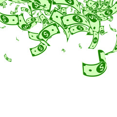 American dollar notes falling. Messy USD bills on 