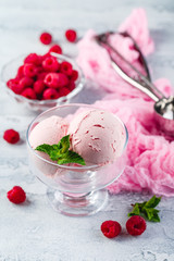 Raspberry ice cream in bowl