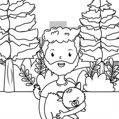 Boy with cat cartoon design