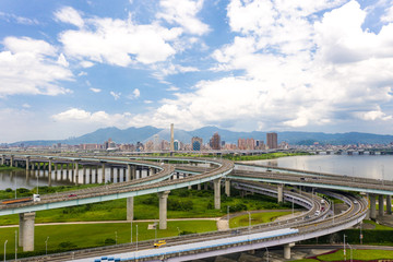 Traffic Aerial View - Traffic concept image, birds eye daytime view use the drone in Taipei, Taiwan.