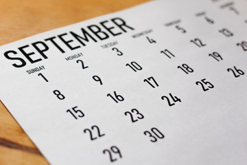 September 2019 monthly calendar