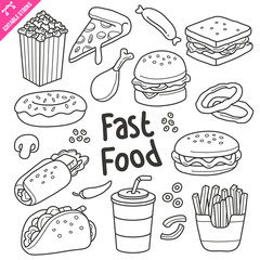 Fast Food Editable Stroke Doodle Vector Illustration.