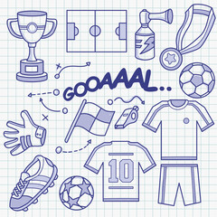 Soccer Related Ballpoint Sketch Doodle Vector Illustration