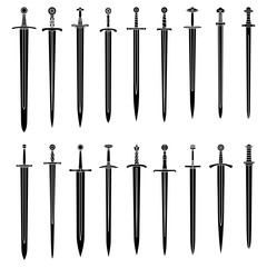 Set of simple monochrome images of medieval long swords. - 280061939