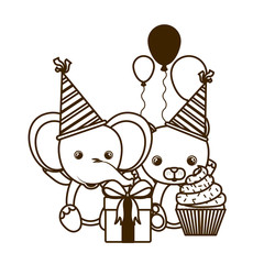 silhouette of card of celebration with animals on white background