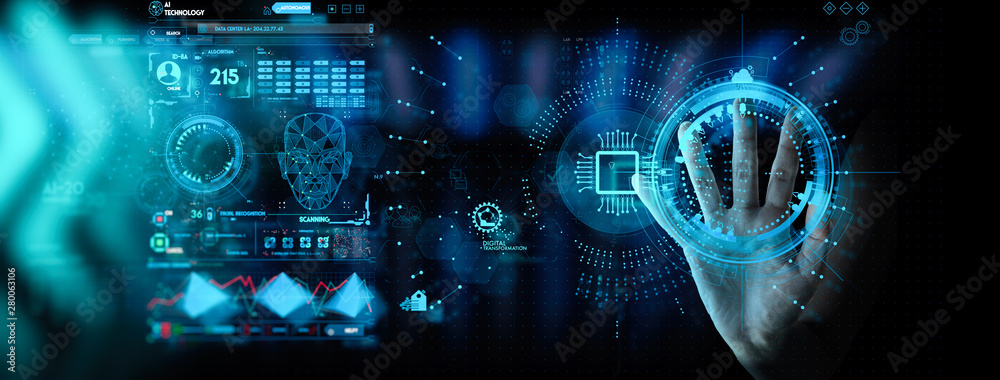 Aufkleber hnad working with digital transformation change management and internet of things (iot) ui.