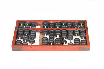 Old wooden abacus object on white background.