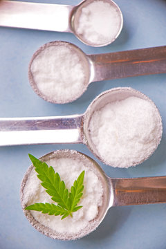  Cannabidiol Crystal Powder Aka CBD On Assorted Spoons