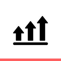 Bar chart icon, growth arrow symbol. Simple, flat design isolated on white background for web or mobile app