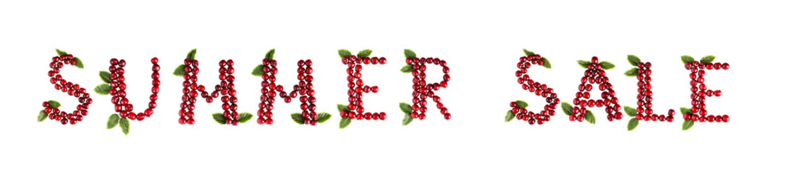 Inscription Cherry Summer Sale Letters Summer background. On a white background