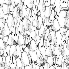 Vector seamless pattern. Pears. Hand drawn. Food background.