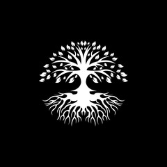 Tree silhouette with root , logo design template