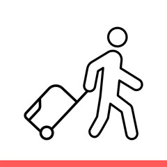 Man with luggage icon, travel passenger symbol. Simple, flat design isolated on white background for web or mobile app